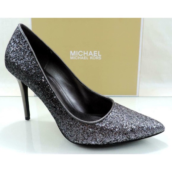 MICHAEL Michael Kors Claire Pump Heels Glitter Fabric Gunmetal Grey - Picture 4 of 9